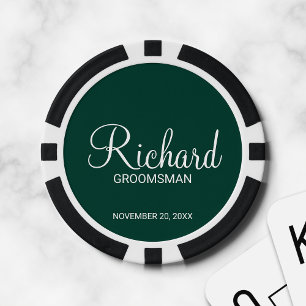 Emerald Modern Script Personalisiert Trauzeuge Pokerchips