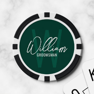 Emerald Modern Script Personalisierte Trauzeugen Pokerchips