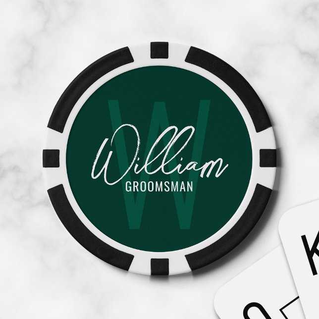 Emerald Modern Script Personalisierte Trauzeugen Pokerchips (Von Creator hochgeladen)