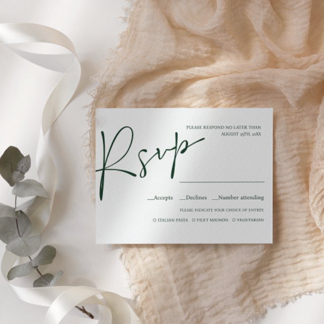 Emerald Modern Script WEDDING RSVP MEAL WAHL Karte (Von Creator hochgeladen)