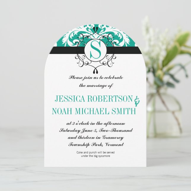 Emerald Monogram Wedding Invite oder irgendeine Fa Einladung (Stehend Vorderseite)