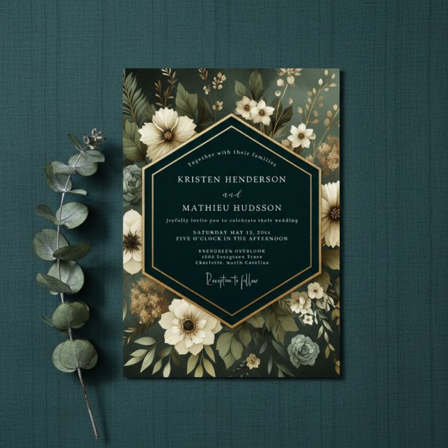 Emerald Moody Floral Elegance Wedding Einladung (Von Creator hochgeladen)