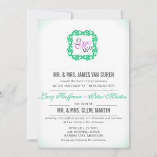 Emerald n Hot Pink Monogramm Muster Hochzeit einla Einladung