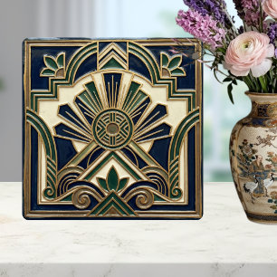 Emerald Navy Gold Art Deco Sonnenstrahlen Geometri Fliese