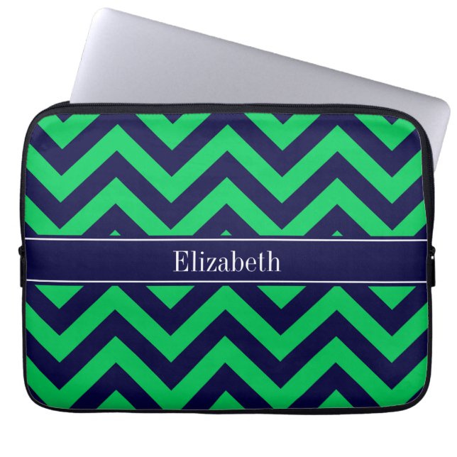 Emerald Navy LG Zickzack Navy Blue Name Monogram Laptopschutzhülle (Vorderseite)