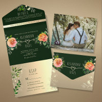 Emerald Peach Rose Floral Wedding