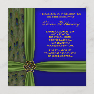 Emerald Peacock Gold 50th Birthday Invitations