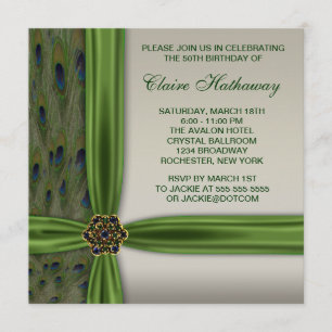 Emerald Peacock Gold 50th Birthday Invitations