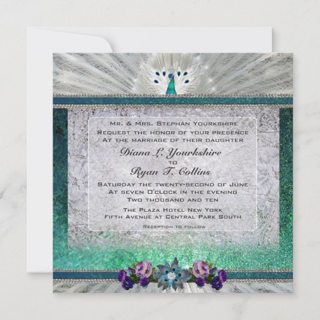 Emerald Peacock Passion Invitation (Devant)