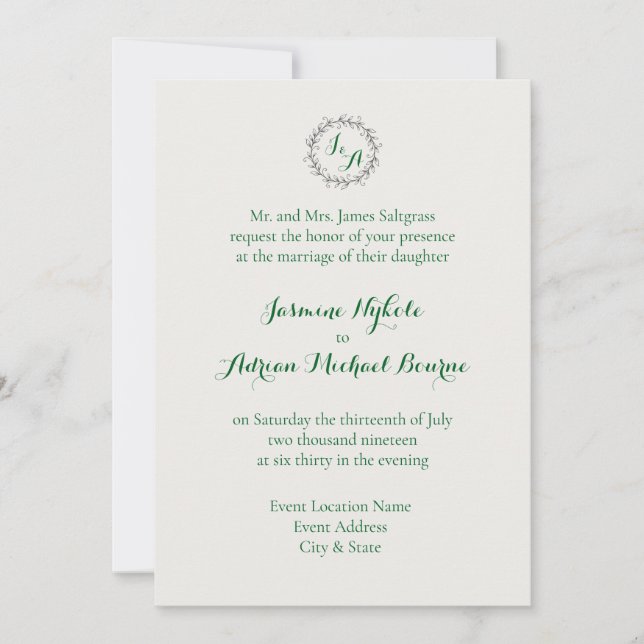 Emerald Reben Hochzeit Einladung (Vorderseite)