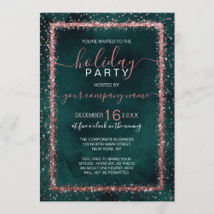 Emerald Rose Gold Confetti Corporate Holiday Einladung