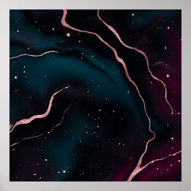 Emerald Rose Gold Galaxy Marble Pattern Poster (Vorne)