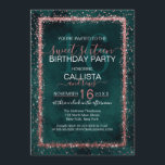 Emerald Rose Gold Sprinkled Confetti Sweet 16 Einladung<br><div class="desc">Die elegante, glamouröse und moderne 16 . Geburtstag Geburtstagsfeier lädt zum zeitgenössischen und stilvollen Event ein. Es verfügt über ein Imitat bedruckt rosa Rosa Gold funkelnd Glitzer Sprinkler Konfetti Rand auf einem künstlerisch smaragdgrünen Aquarell Hintergrund. Auf der Rückseite wird der gleiche Glitzer angezeigt, aber über die ganze Seite mit dem...</div>