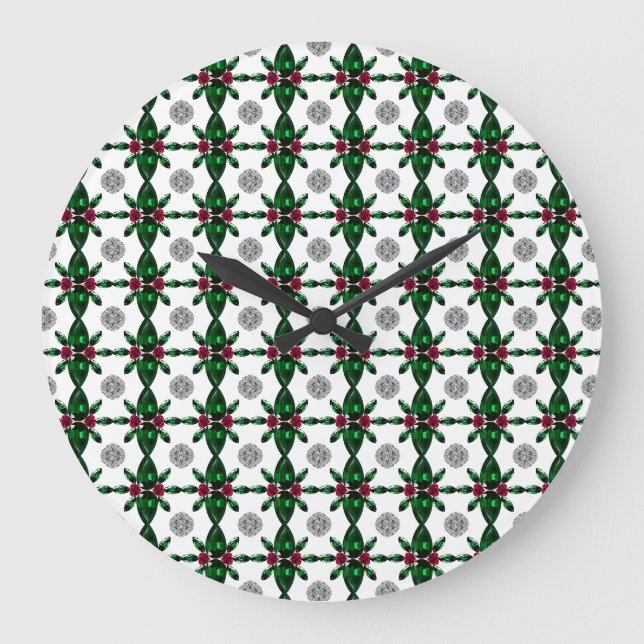 Emerald Ruby Diamond Gemstone Art Red Green Große Wanduhr (Vorderseite)