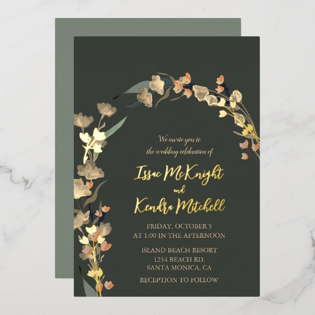 Emerald Rust Wedding Elegante Rose Gold Folieneinladung (Vorderseite/Rückseite)