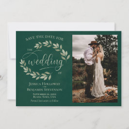 Emerald & Sage Green Blätter & Foto Rustikale Hoch Save The Date