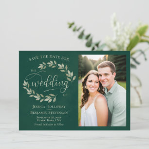 Emerald & Sage Green Blätter & Foto Rustikale Hoch Save The Date