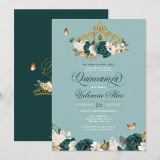 Emerald Sage Green Elegant Butterfly Quinceanera Einladung