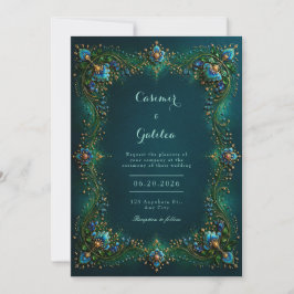 Emerald Sapphire Gilded Floral Wedding Einladung