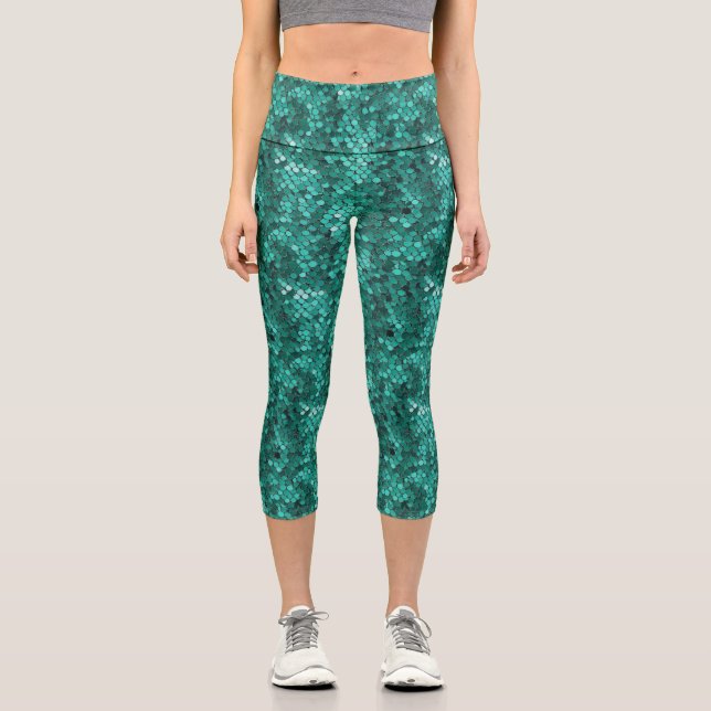 Emerald Scale Muster High Waisted Yoga Capris (Vorderseite)