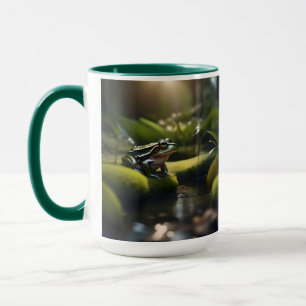 Emerald Serenity: Ein grüner Frosch am Fluss, Tasse