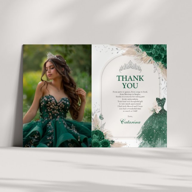 Emerald Silver Quinceanera Foto Vielen Dank Einladung (Von Creator hochgeladen)