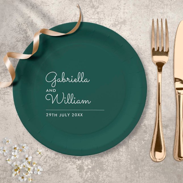 Emerald Simple Elegant Script Wedding Pappteller (Von Creator hochgeladen)
