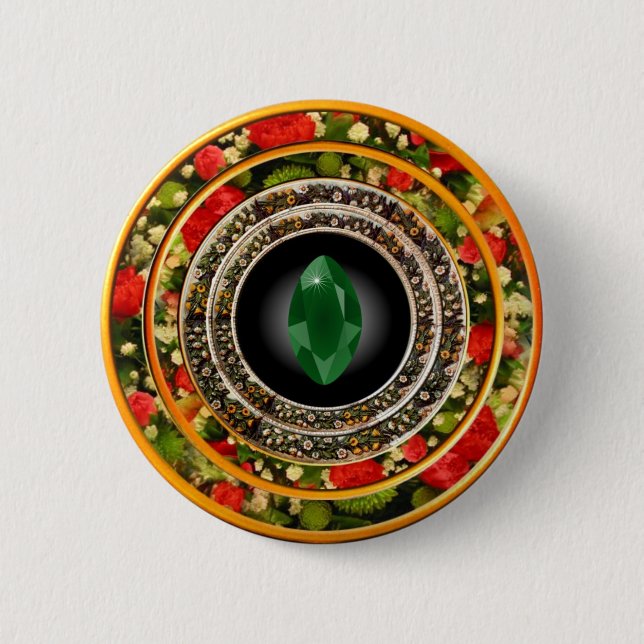Emerald Stone in floralen Rahmen Button (Vorderseite)