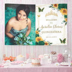 Emerald Sunflowers Quinceañera Begrüßung Hintergru Banner