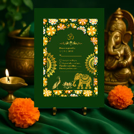 Emerald Traditional Marigold Hindu Wedding RSVP Karte