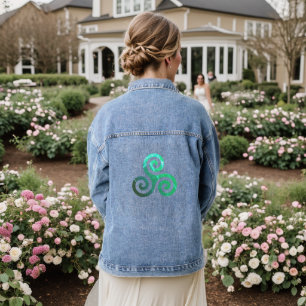 Emerald Triskele Altes keltisches Symbol Weiß Jeansjacke