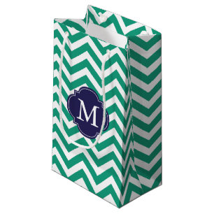Emerald und Blue Zigzag Muster Monogram Kleine Geschenktüte