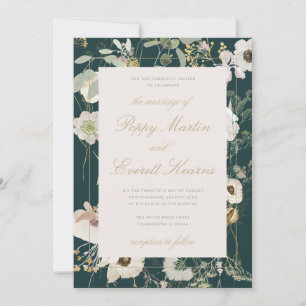 Emerald- und Creme-Blumenmohn-Hochzeitseinladung Einladung