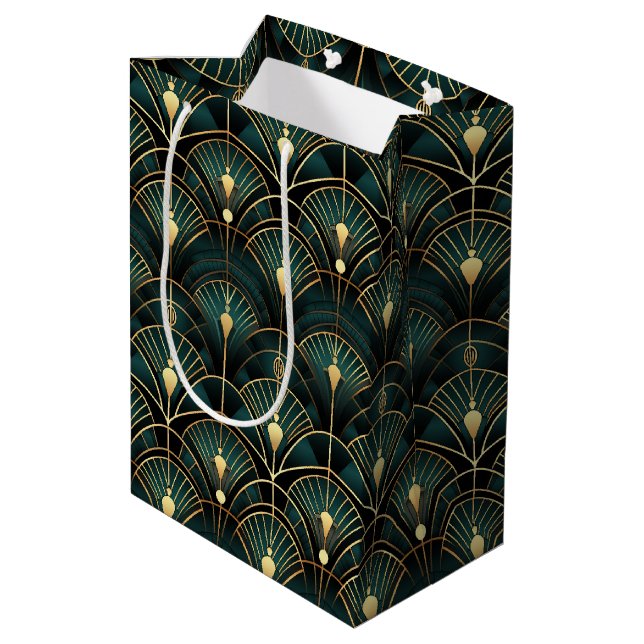 Emerald und Gold Art Deco der 1920er Jahre Mittlere Geschenktüte (Rückseite Schrägansicht)