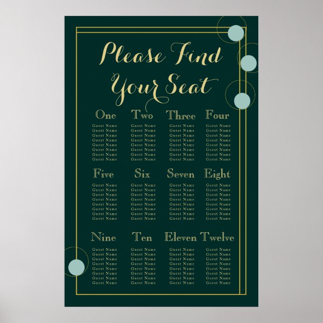 Emerald und Gold Art Deco Hochzeitskarte Poster (Vorne)