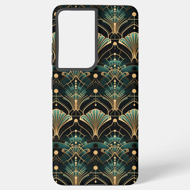 Emerald und Gold Art Deco inspiriert Lüfter Samsung Galaxy Hülle (Rückseite)