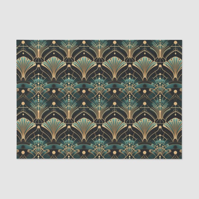 Emerald und Gold Art Deco inspiriert Lüfter Seidenpapier (Vorderseite)