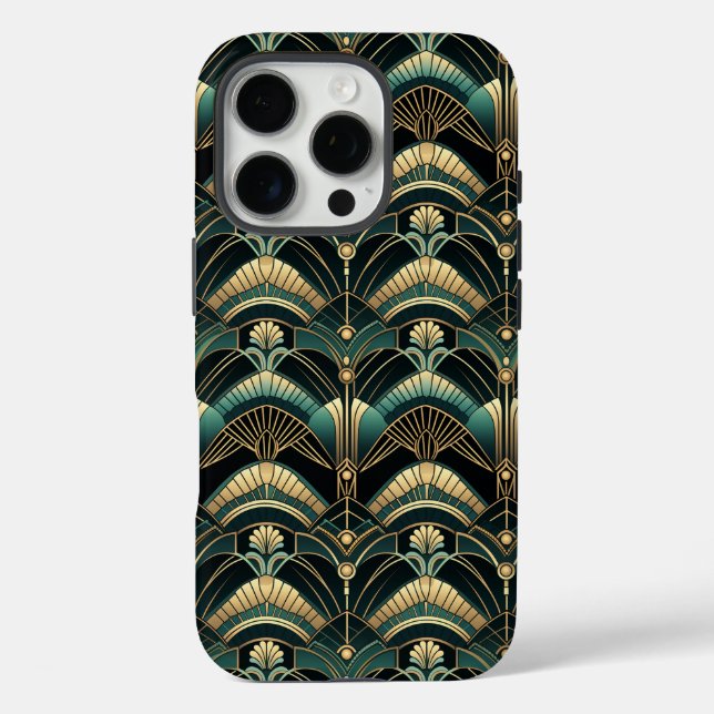 Emerald und Gold Art Deco Themed iPhone 16 Pro Hülle (Rückseite)