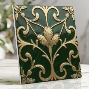 Emerald und Gold Art Nouveau Floral Fliese