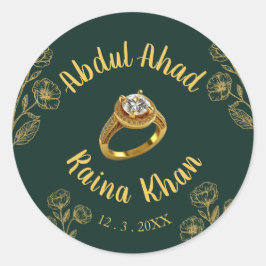 Emerald und Gold Floral Verlobung Ring Runder Aufkleber