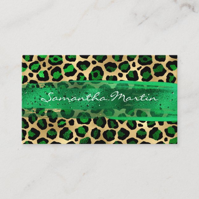 Emerald und Gold Foil Leopard Pinselstriche Visitenkarte (Vorderseite)