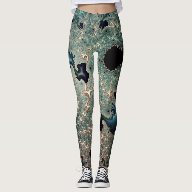 Emerald und Gold Mandelbrot Leggings (Vorderseite)