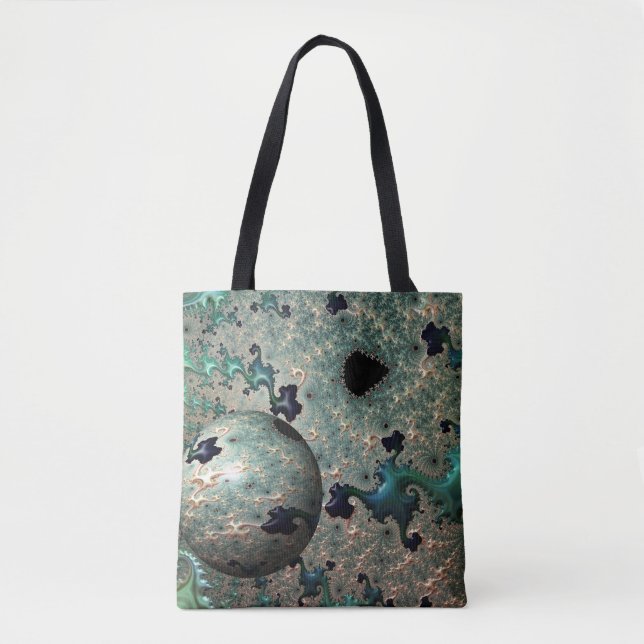 Emerald und Gold Mandelbrot mit Sphere Tote Bag Tasche (Vorderseite)
