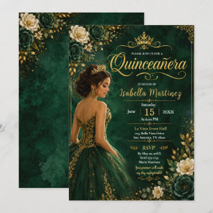 Emerald- und Gold-Quinceañera Einladung