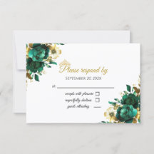 Emerald und Gold Quinceñera RSVP-Karte