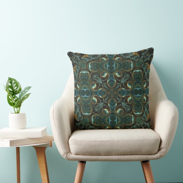 Emerald und Gold Symmetric Abstrakt Mandala Kissen (Stuhl )