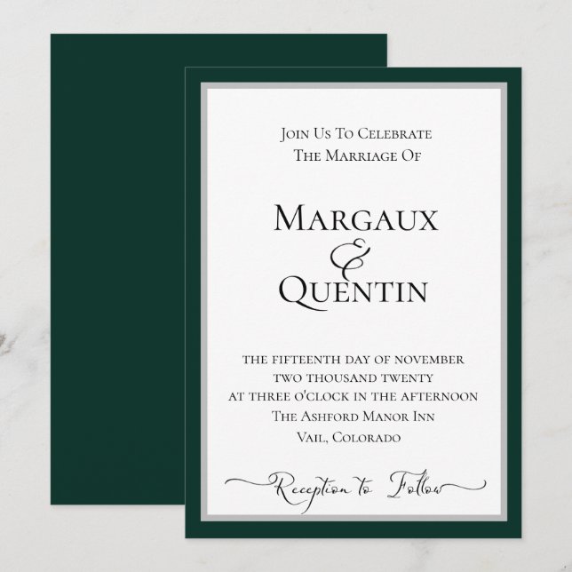 Emerald und Silver Frame Wedding Einladung (Vorne/Hinten)