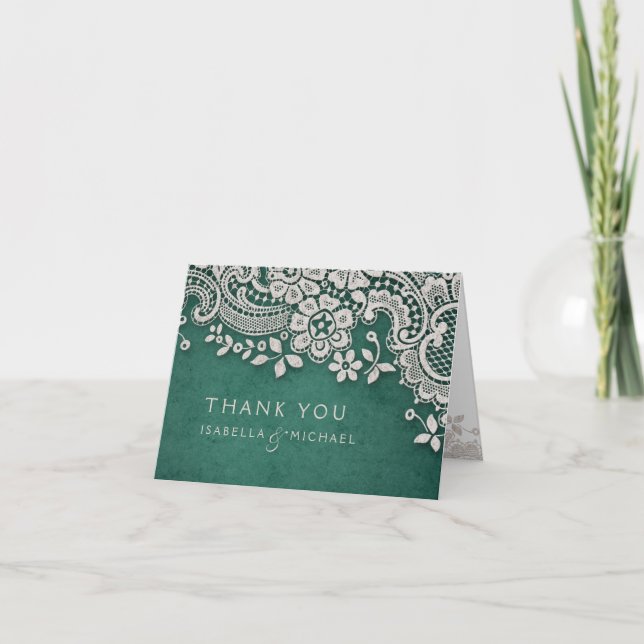 Emerald Vintag Spitzen rustikale Hochzeit danke (Vorderseite)