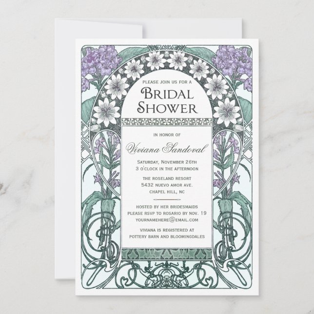 Emerald Violet Garden Bridal Dusche Einladungen (Vorderseite)