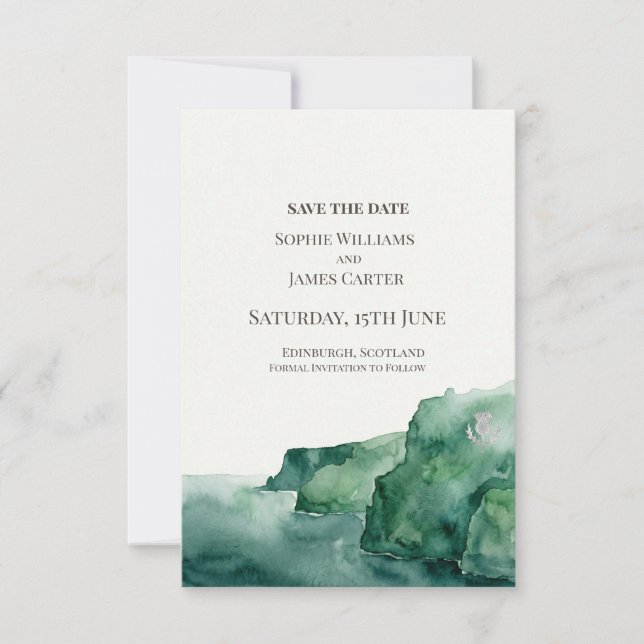 Emerald-Wasserfarben-Hochzeit Save The Date (Vorderseite)